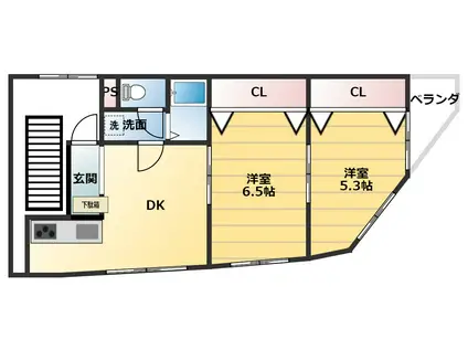 ベルエアー御影II(2DK/4階)の間取り写真