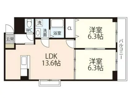 ホワイトストーン白石(2LDK/4階)の間取り写真