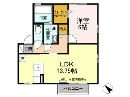 シダーフィールド A(1LDK/2階)の間取り写真