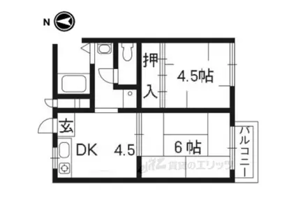 ウインズ上桂(2DK/2階)の間取り写真