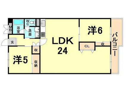 阪急伊丹線 新伊丹駅 徒歩10分 5階建 築46年(2LDK/5階)の間取り写真