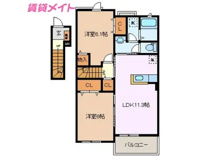 ベイサイドビレッジ・コウ(2LDK/2階)の間取り写真