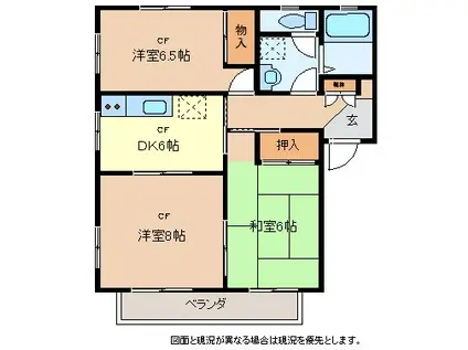 グランデスヴィラ 田園A(3DK/2階)の間取り写真