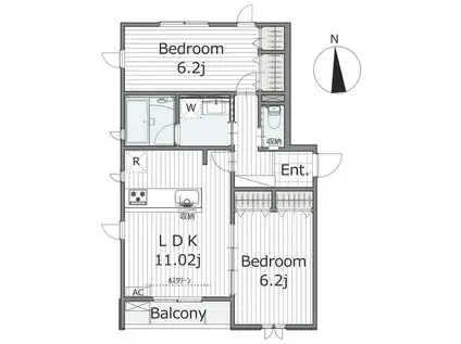 アネーロII(2LDK/2階)の間取り写真