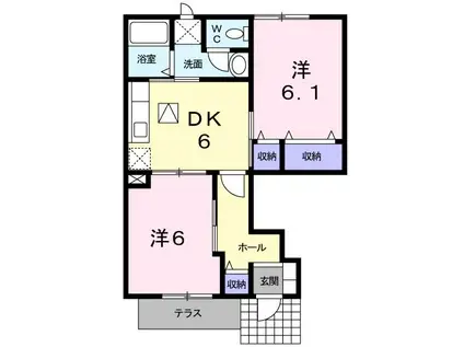 エスポワール風 B(2DK/1階)の間取り写真