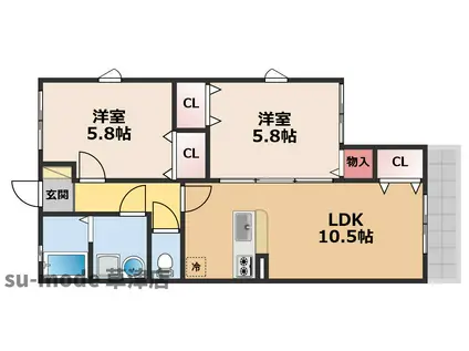 メゾン栗東(2LDK/2階)の間取り写真