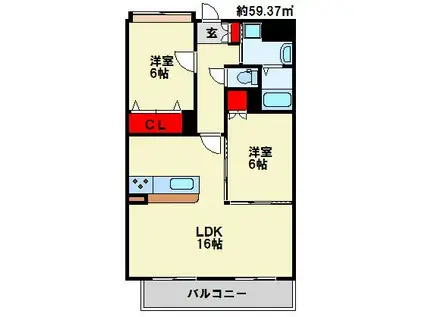 コンフォートスクエアー安部山(2LDK/5階)の間取り写真