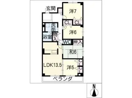 三渓ヒルズ A棟(3LDK/2階)の間取り写真