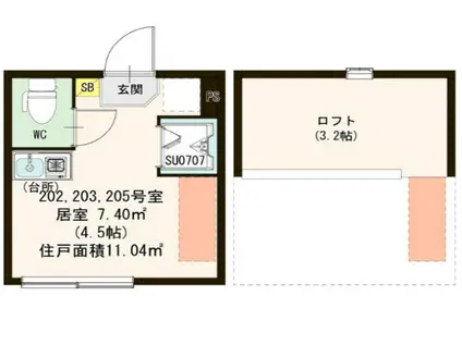 ウェリナ東十条(ワンルーム/2階)の間取り写真