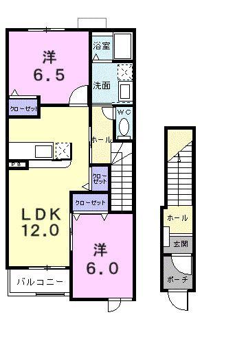 ピエタ・フィリアーレ椿B(2LDK/2階)の間取り写真