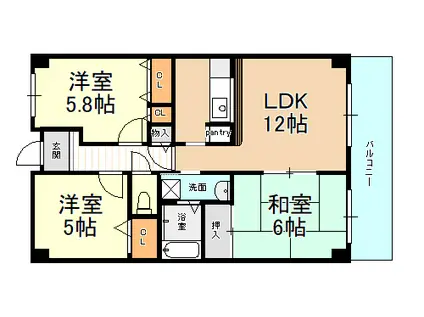 アンジェリーク高尾(3LDK/5階)の間取り写真