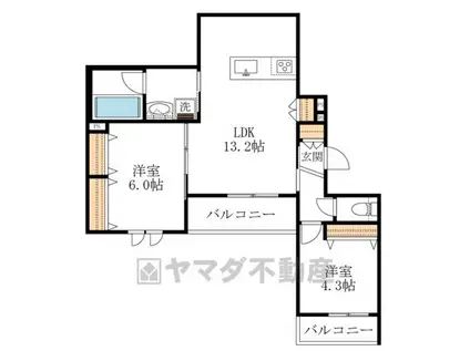 GRAND HEBEL 塚口(2LDK/3階)の間取り写真