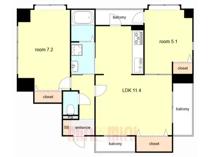 ワコーレエクシード神戸(2LDK/1階)の間取り写真