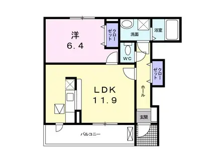 サンリットタウンD(1LDK/1階)の間取り写真