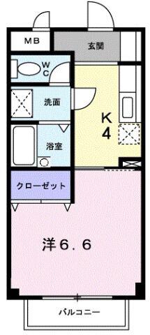 カーザ・モラエス(1K/2階)の間取り写真