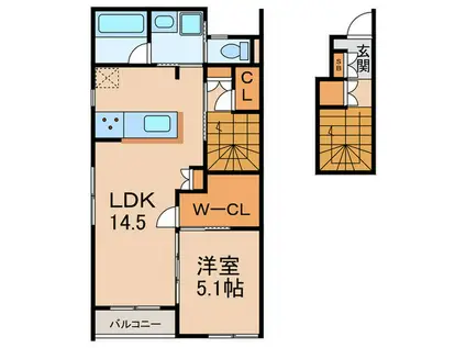 グラード御願塚(1LDK/2階)の間取り写真
