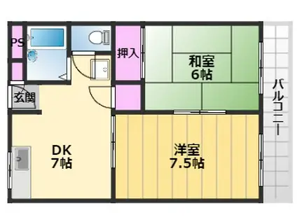 サザントーク岸和田(2DK/3階)の間取り写真