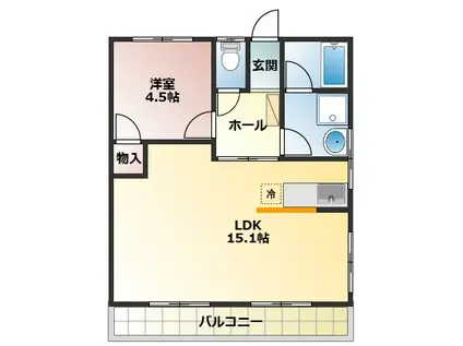 南中里ハイツA(1LDK/3階)の間取り写真