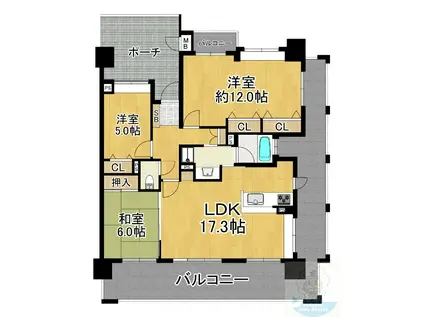 エイルマンション香春口(3LDK/14階)の間取り写真