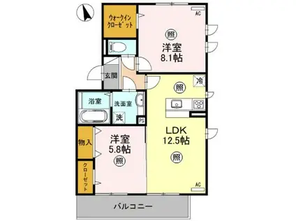 グランプリス 江川町(2LDK/2階)の間取り写真