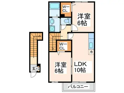 ブローテ III(2LDK/2階)の間取り写真