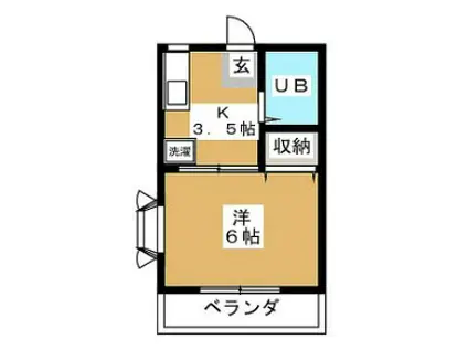 小田急線 梅ケ丘駅 徒歩5分 2階建 築36年(1K/2階)の間取り写真