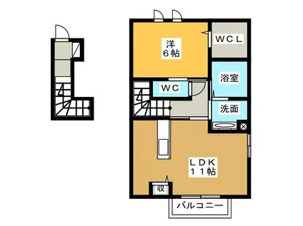 グランディール宮田(1LDK/2階)の間取り写真