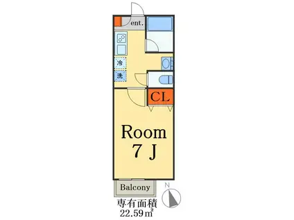 フェリオ西佐津間(1K/2階)の間取り写真