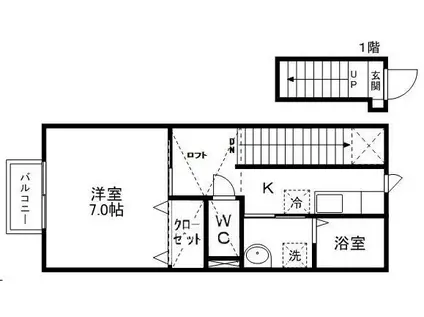 サンライズ多賀城B棟(1K/2階)の間取り写真