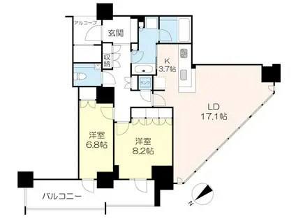 ビーコンタワーレジデンス(2LDK/9階)の間取り写真