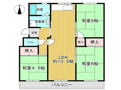 名谷6団地24号棟(3LDK/4階)の間取り写真