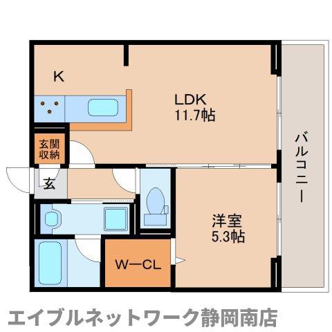 セレーナ東静岡(1LDK/2階)の間取り写真