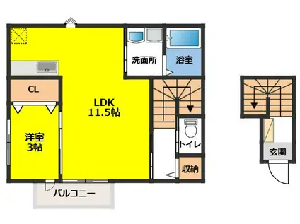 プランドール中央通A棟(1LDK/2階)の間取り写真