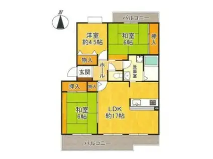 津々山台第二(3LDK/4階)の間取り写真