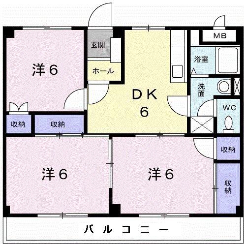 サンファミール西庄(3DK/2階)の間取り写真