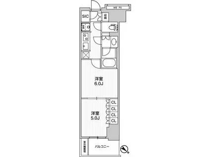 WORVE横浜伊勢佐木町(2K/8階)の間取り写真
