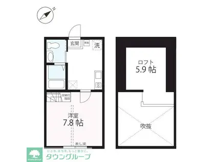 ハーミットクラブハウスMIX三ツ沢下町IIA号棟(1K/2階)の間取り写真