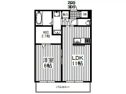 KIRSCH桜新町(1LDK/2階)の間取り写真