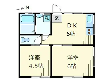 渡辺ハイツ(2DK/1階)の間取り写真