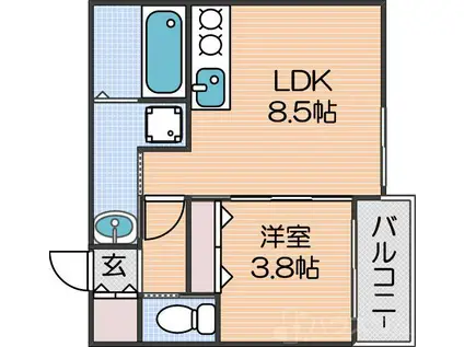 ウィン玉出II(1LDK/1階)の間取り写真