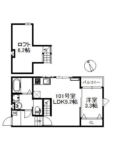 ノクステラ久留米駅南(1LDK/1階)の間取り写真