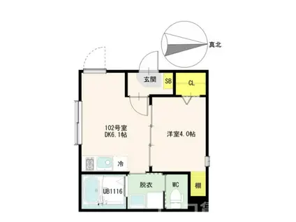 アーバンネクサス北千住(1DK/1階)の間取り写真