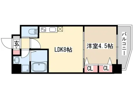 エステムコート三宮駅前Ⅱアデシオン(1DK/11階)の間取り写真