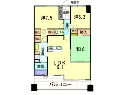 サーパス天神の森二番館(3LDK/4階)の間取り写真