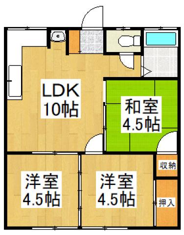 稲荷台ハイツ(3LDK/2階)の間取り写真