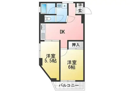 第一荻島ユニティ(2DK/4階)の間取り写真