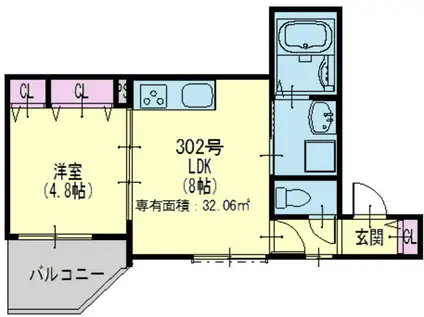クリエオーレ生江II(1LDK/3階)の間取り写真