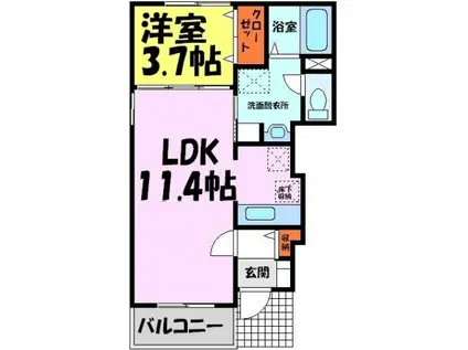 グリーングリーン(1LDK/1階)の間取り写真