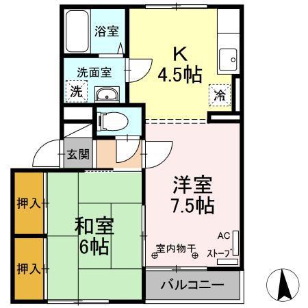 グリーンライフ桂木B(2K/1階)の間取り写真