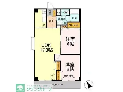 山善ビル(2LDK/4階)の間取り写真